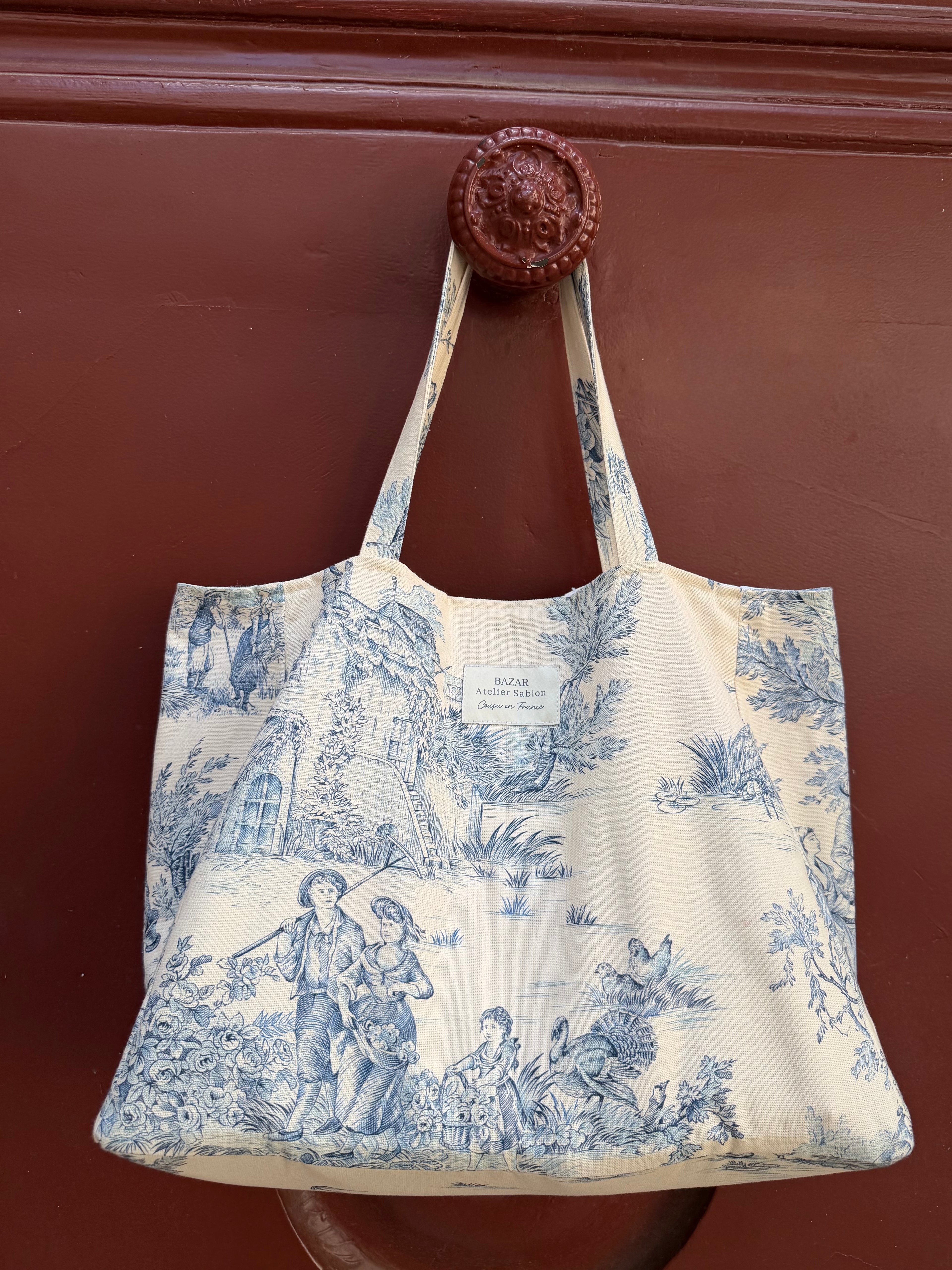 Cabas Tote Bag - Jouy de Fruits | Royal Blue & Cream
