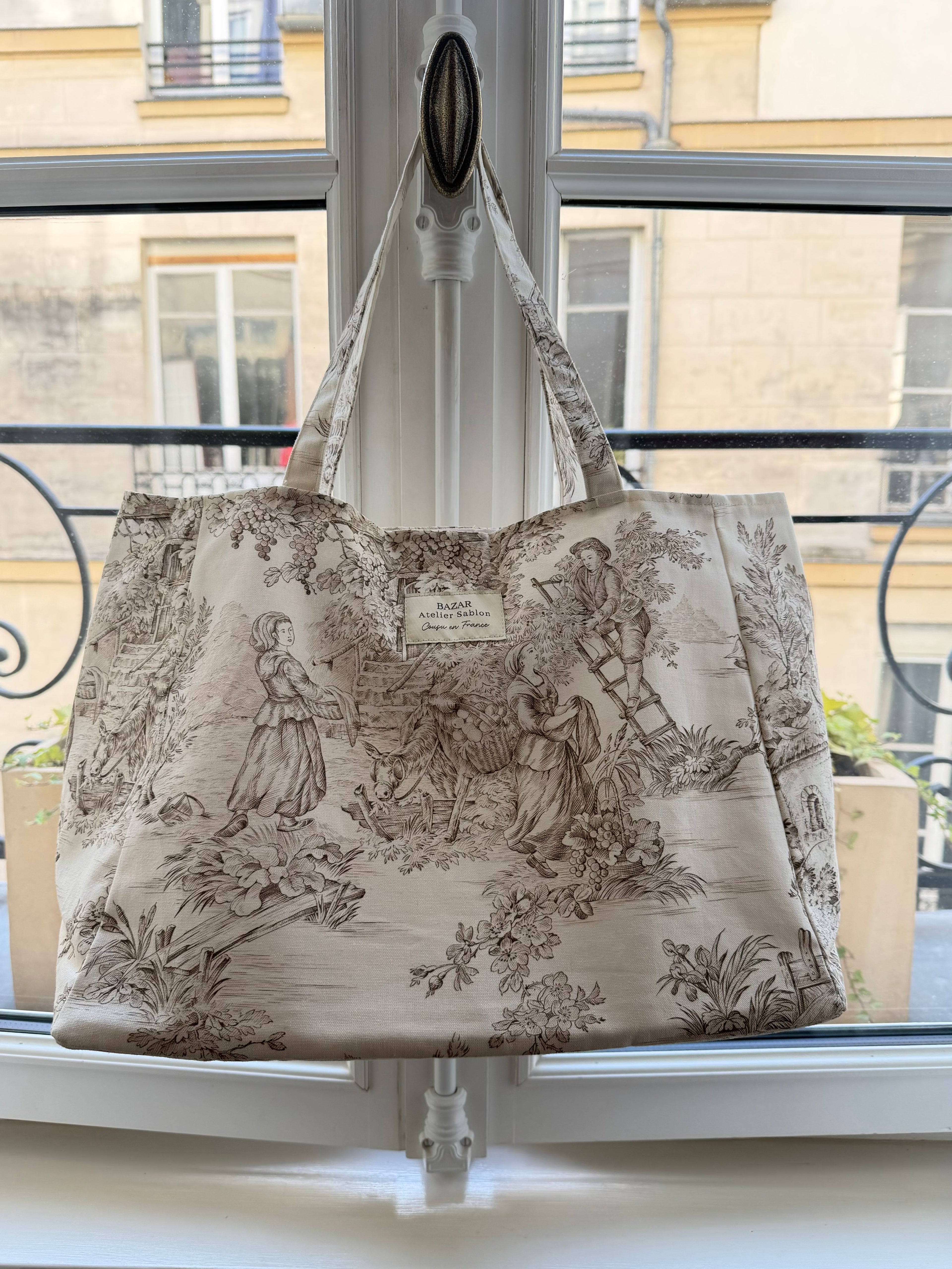 Cabas Tote Bag - Jouy de Fruits | Mocha & Cream